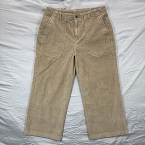 Vintage L.L.Bean Women's 207 Beige Tan 14P Corduroy Pants High-Rise Wide-Leg